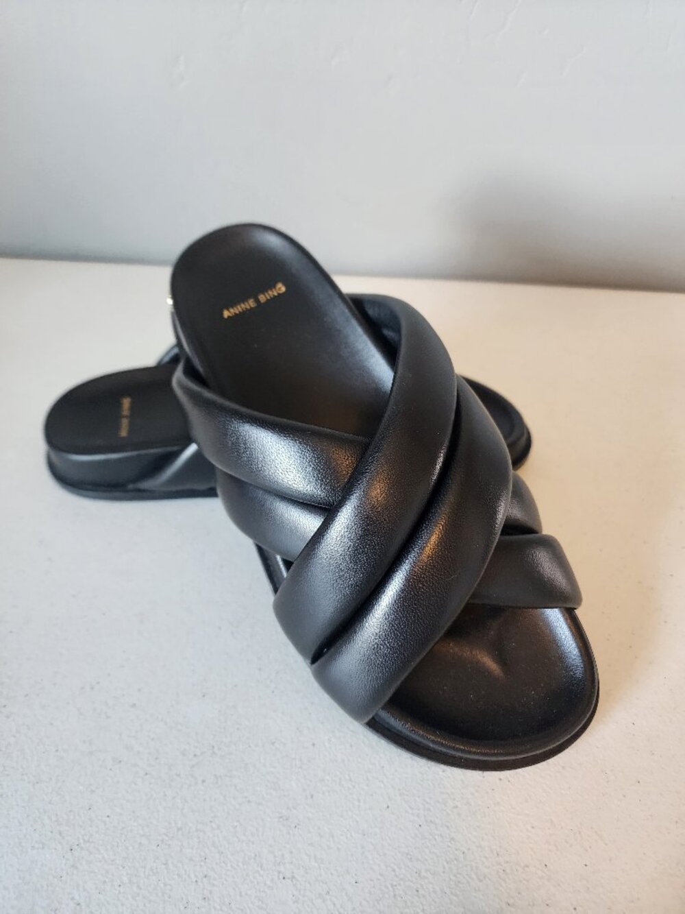 Anine Bing Black Emi Leather Slide Sandals - Picture 5 of 16
